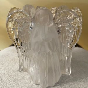 Crystal and Frosted Glass 3 Sided Angel Votive Tealight Candle Holder-Vintage